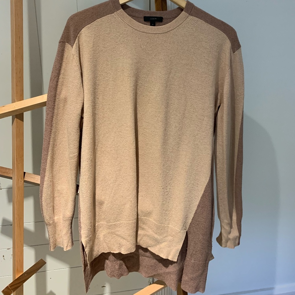 J. Crew Two Toned High Low Crew Neck Sweater